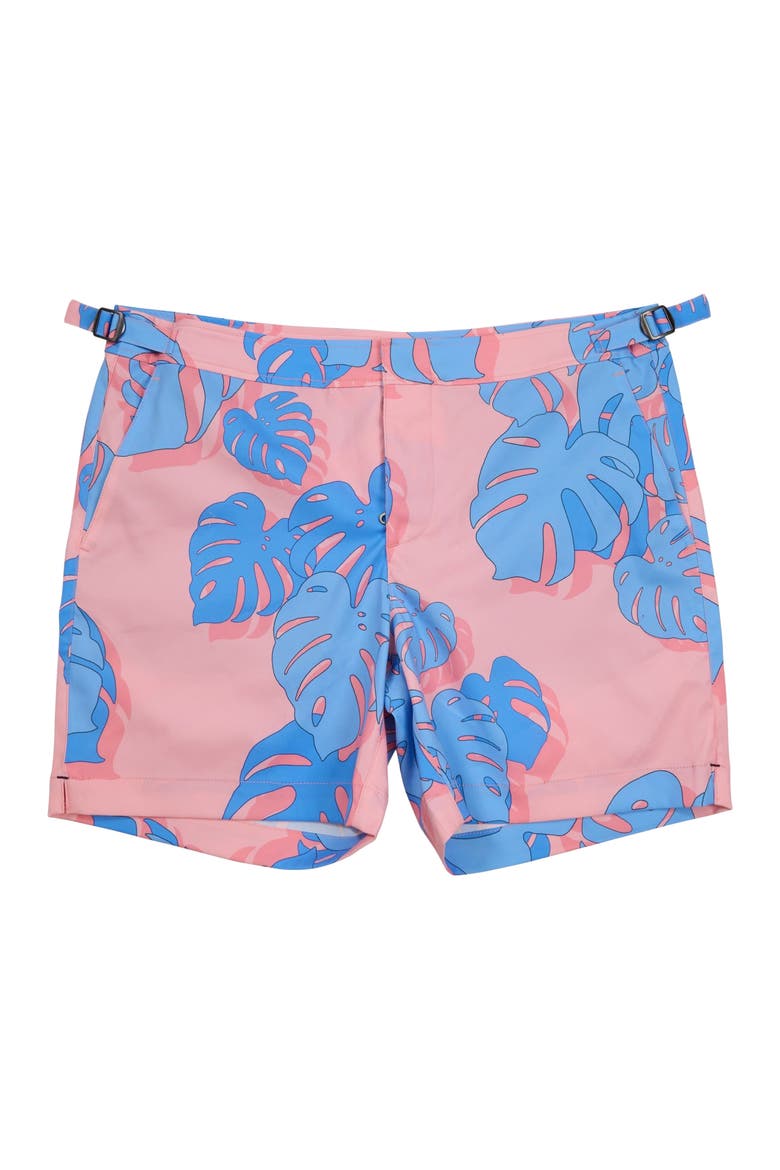 Monstera Floral Tailored Mens Swim Short, Alternate, color, MONSTERA FLORAL CORAL