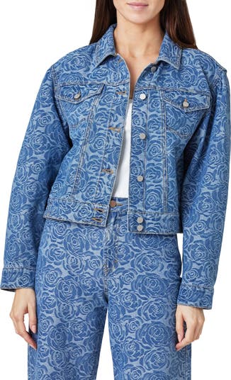 Habitual Jacquard Rose Crop Denim Trucker Jacket | Nordstrom