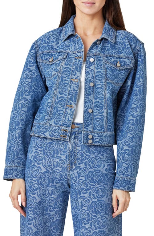 Shop Habitual Jacquard Rose Crop Denim Trucker Jacket In Baltic