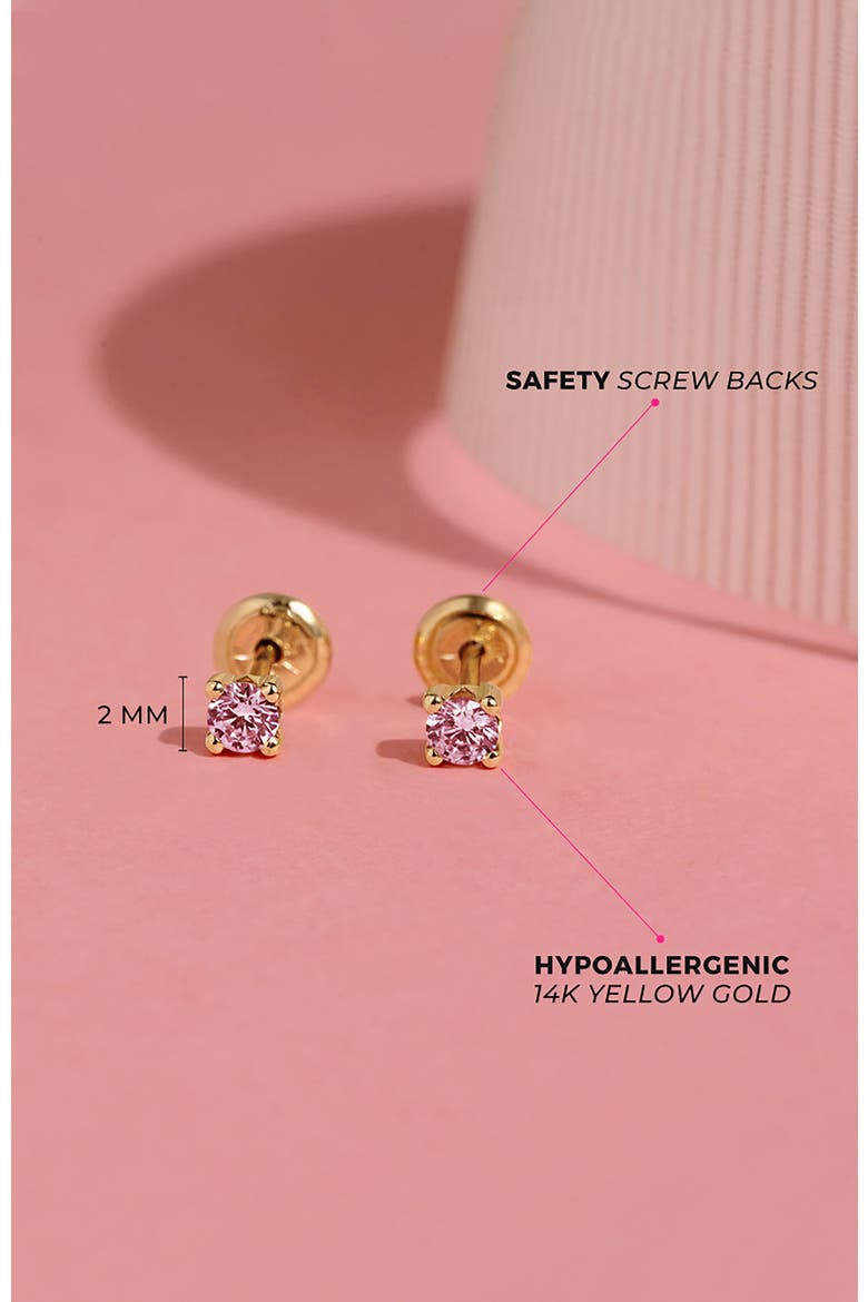 14k 4 Prong Cubic Zirconia Solitaire Earrings, Alternate, color, Pink