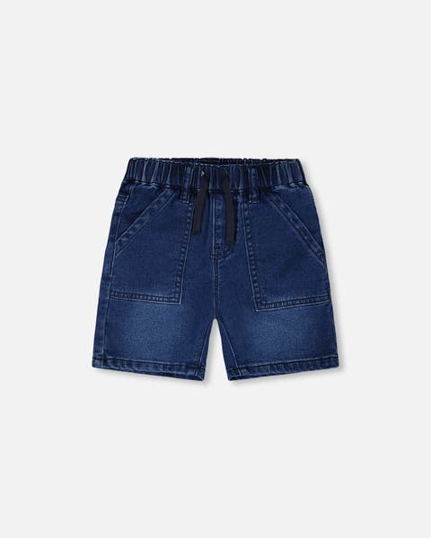French Terry Elastic Waist Drawstring Denim Shorts (Toddler, Little Kid & Big Kid)
