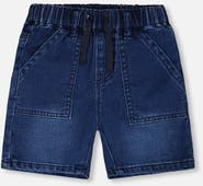 Deux par Deux French Terry Elastic Waist Drawstring Denim Shorts
