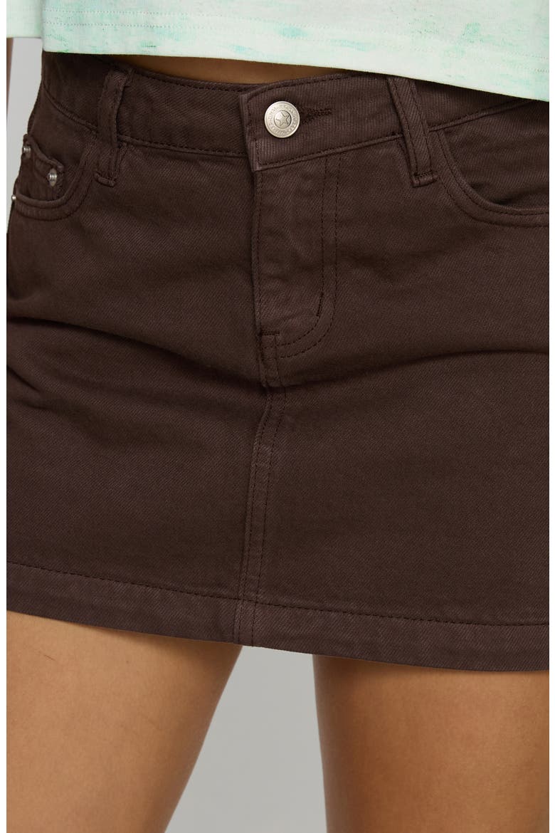 Nickei Mid Rise Denim Miniskirt, Alternate, color, CHOCOLATE