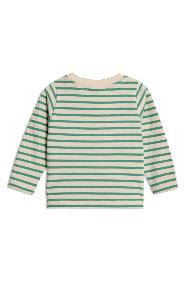 JOJO MAMAN BEBE Stripe Long Sleeve T-Shirt & Safari Truck Appliqué Overalls Set, Alternate, color, Denim