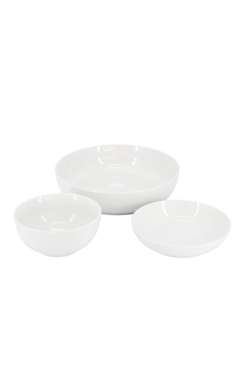 Elama Iris 32 Piece Porcelain Dinnerware Set with 2 Large Serving Bowls, Alternate, color, White