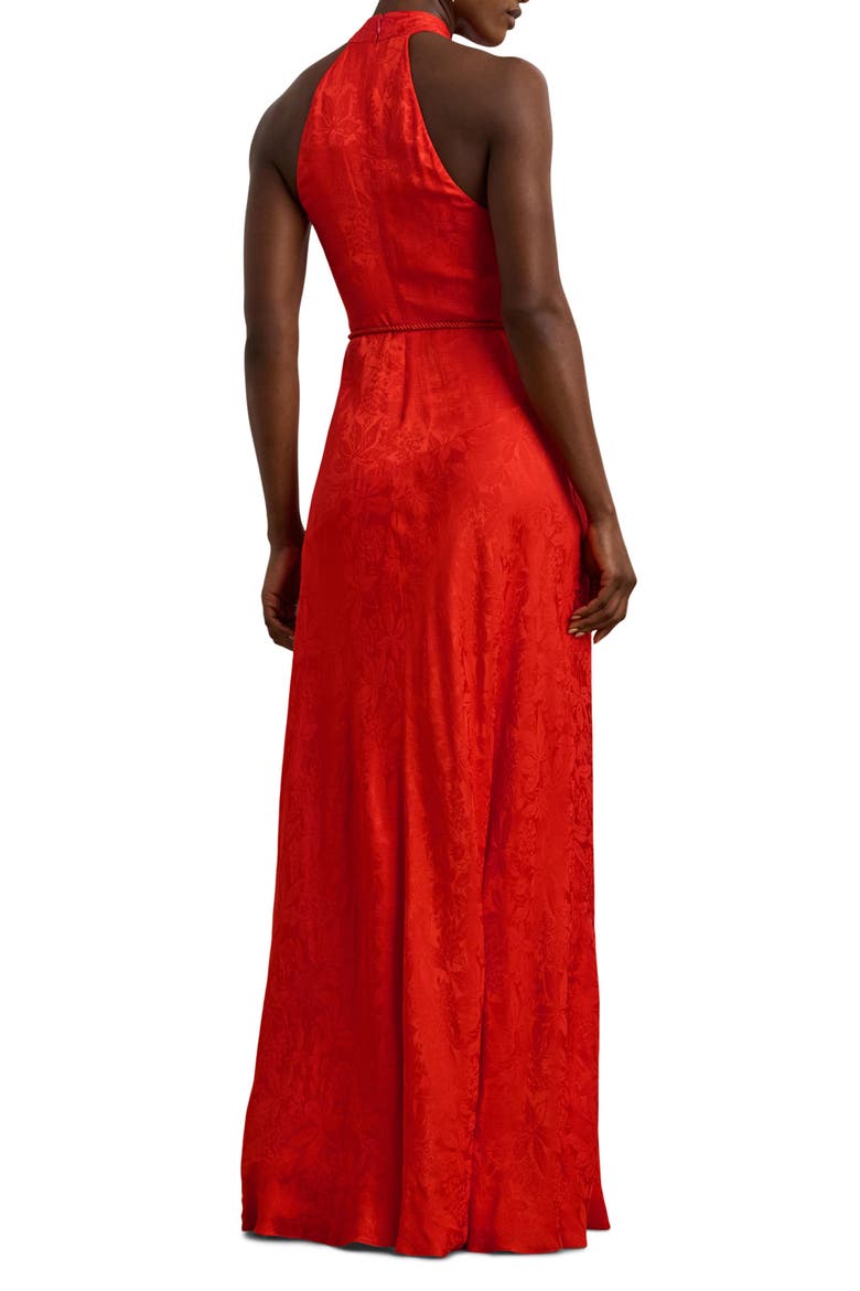 Floral Jacquard Belted Gown, Alternate, color, BRIGHT VERMILION
