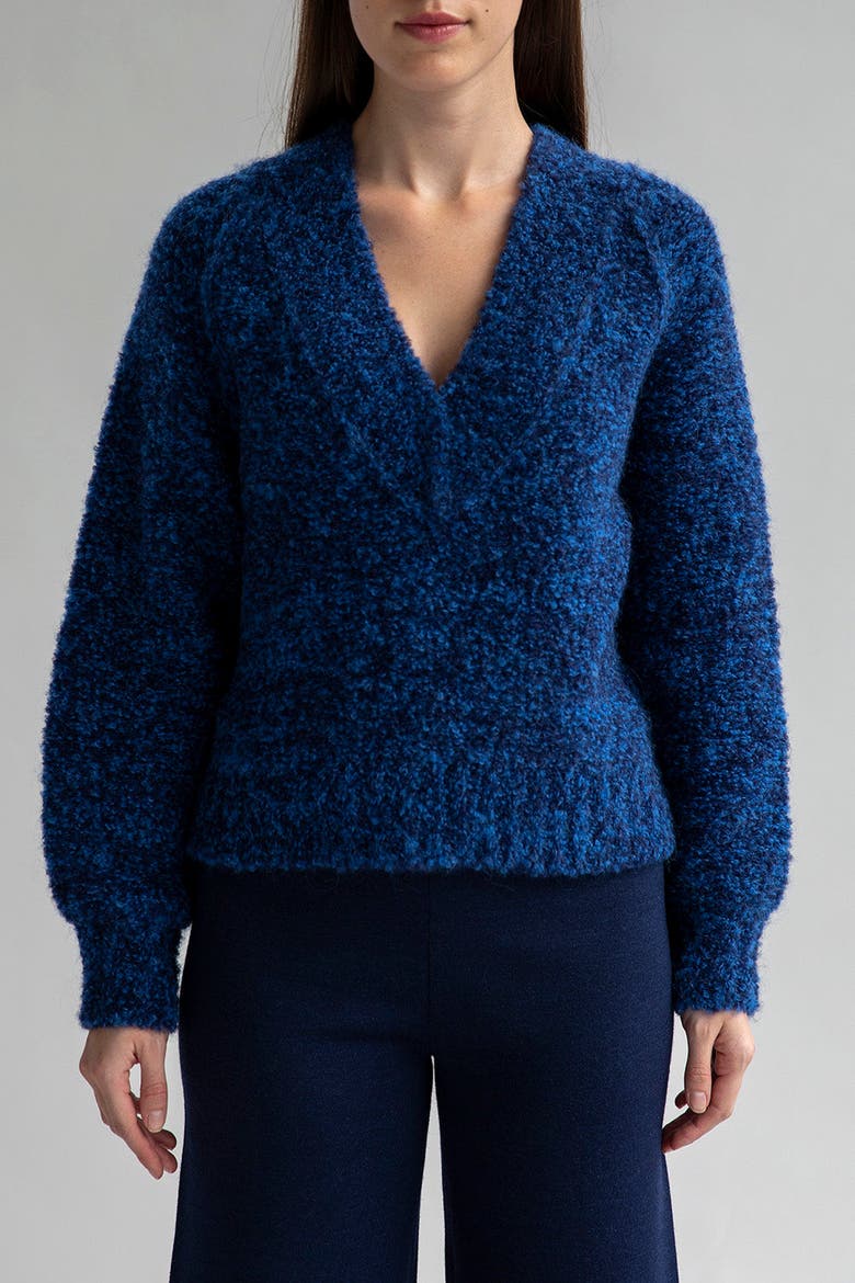 V Neck Boucle Pullover, Main, color, SKY NAVY
