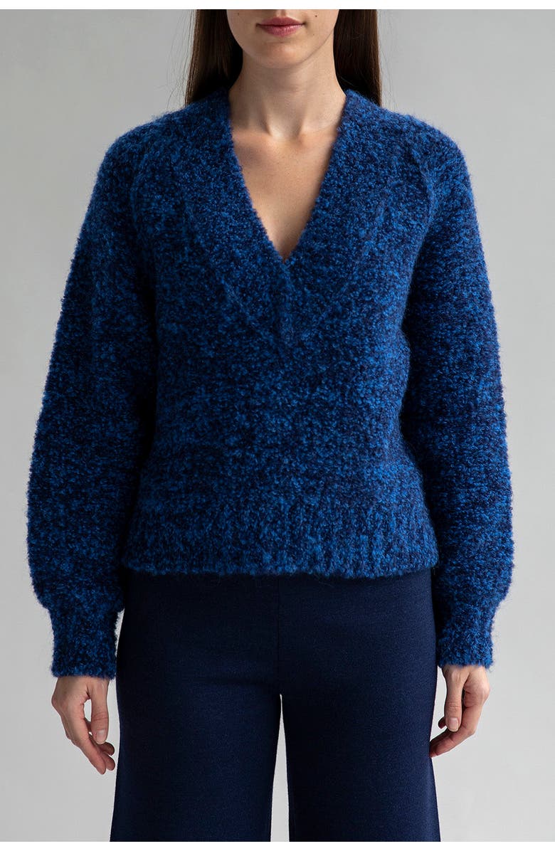 SSKEIN V Neck Boucle Pullover, Main, color, Sky Navy