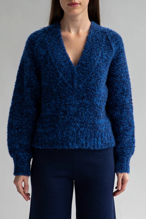 V Neck Boucle Pullover