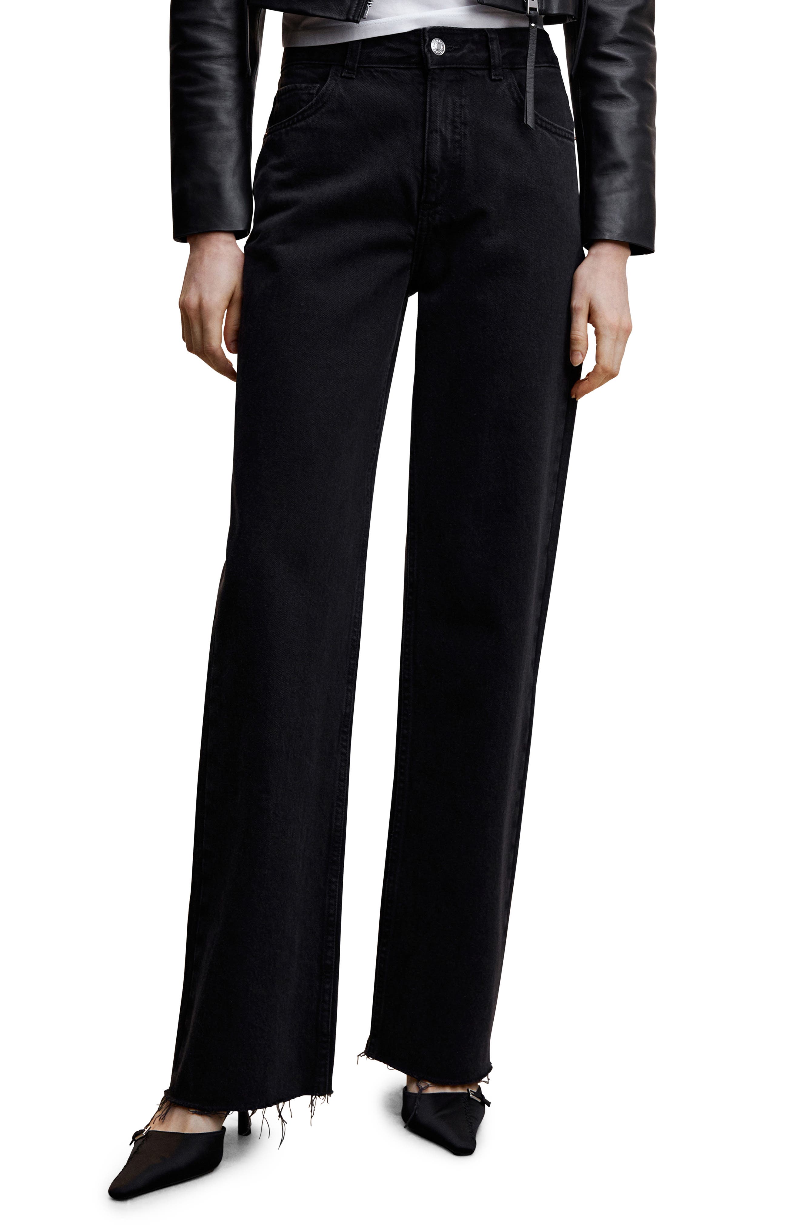 Fray Hem Wide Leg Jeans
