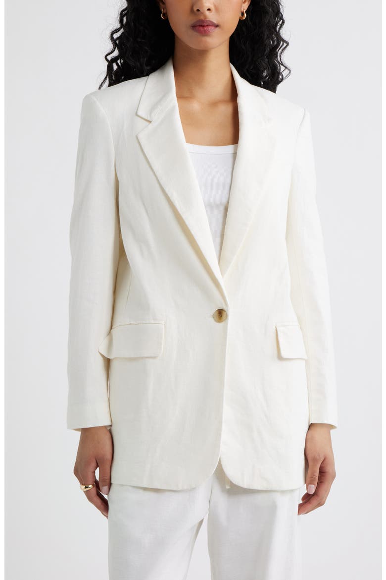 Everyday Linen Blend Blazer, Main, color, WHITE