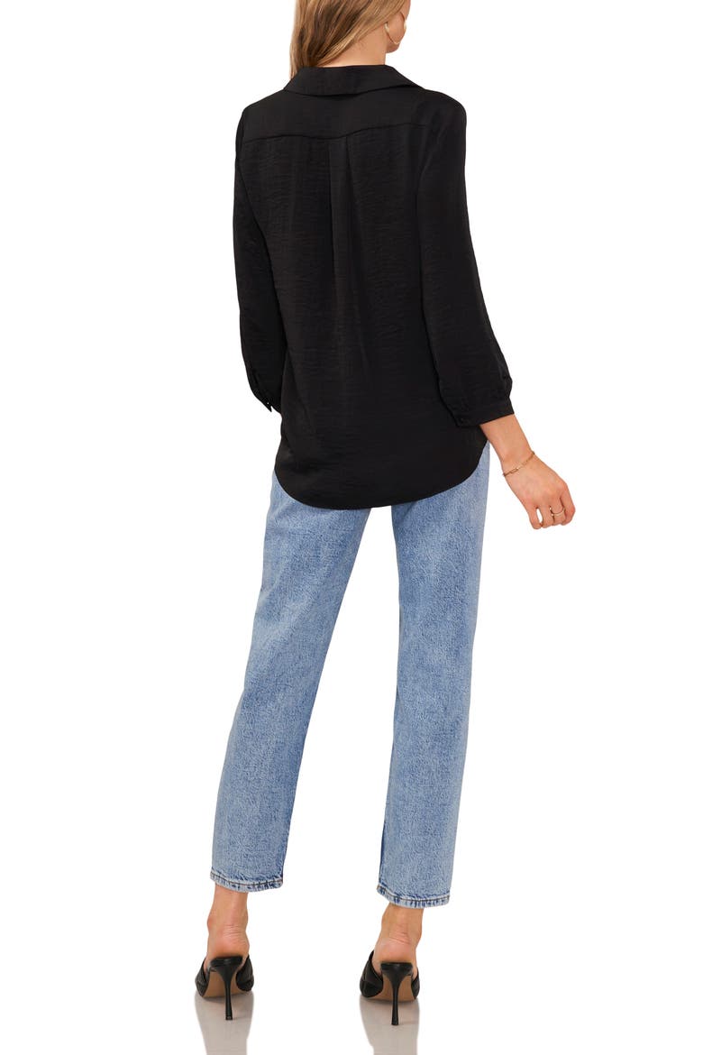 Pleat Front Satin Shirt, Alternate, color, RICH BLACK