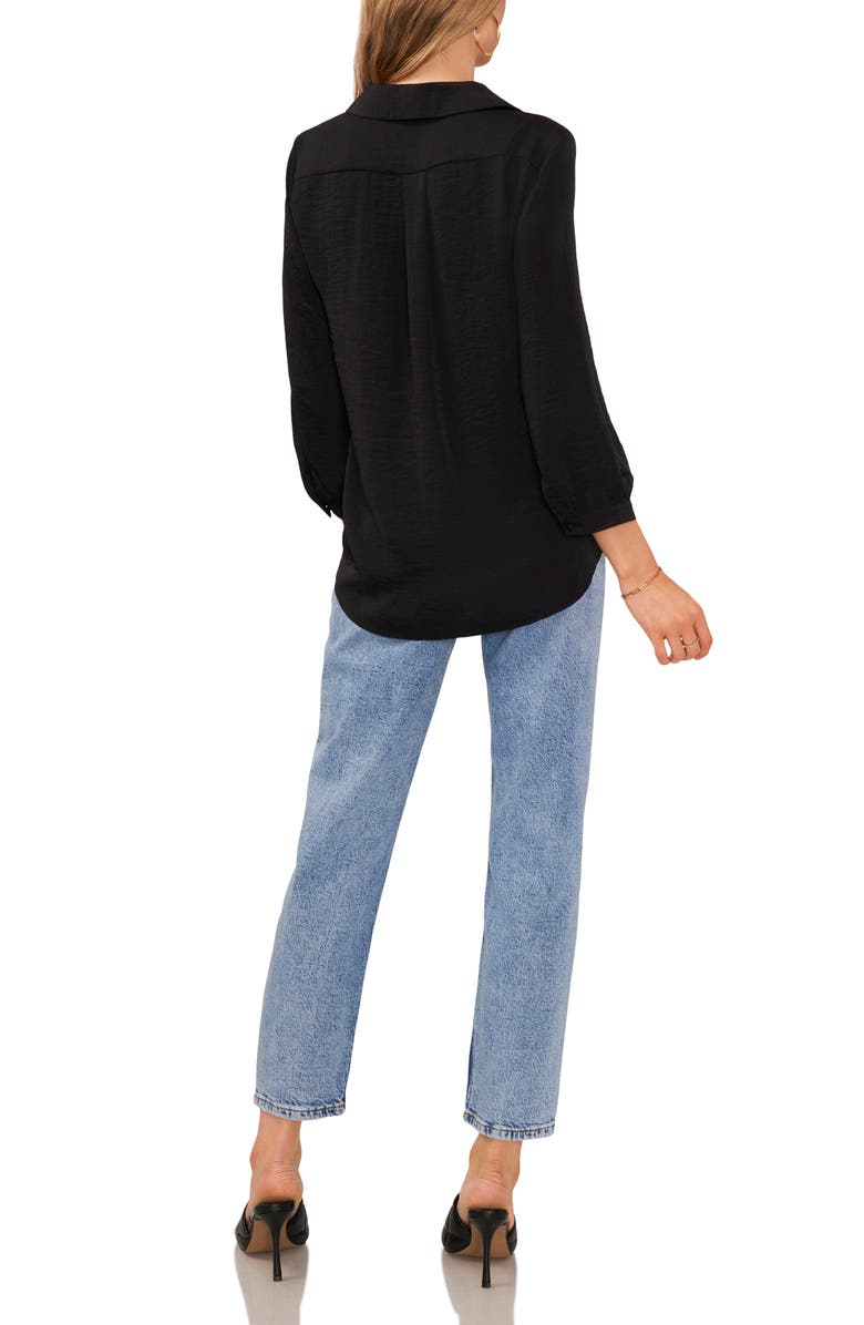 Vince Camuto Pleat Front Satin Shirt, Alternate, color, Rich Black