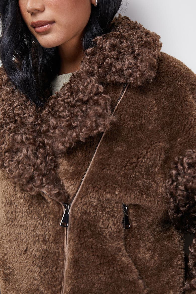 Faux Fur Mix Zip Through Jacket, Alternate, color, Chocolate