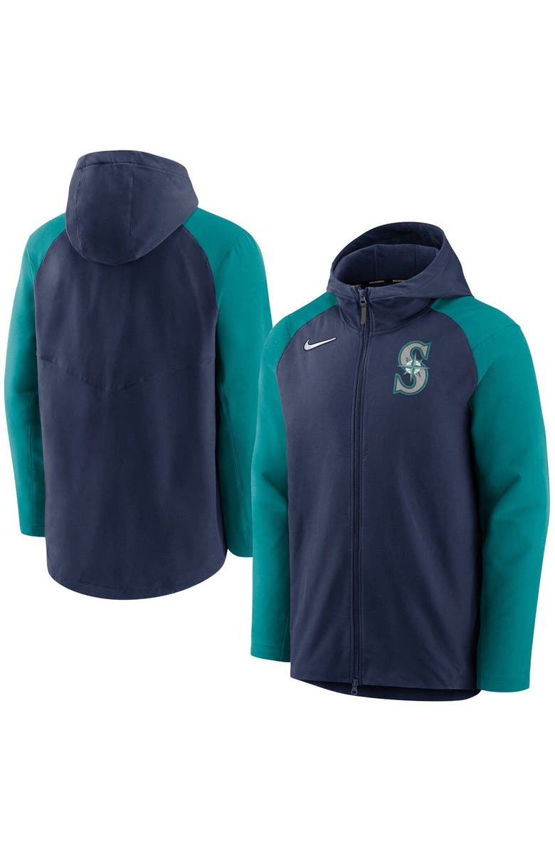 Nike Men's Nike Navy/Aqua Seattle Mariners Authentic Collection Performance Raglan Full-Zip Hoodie, Main, color, 