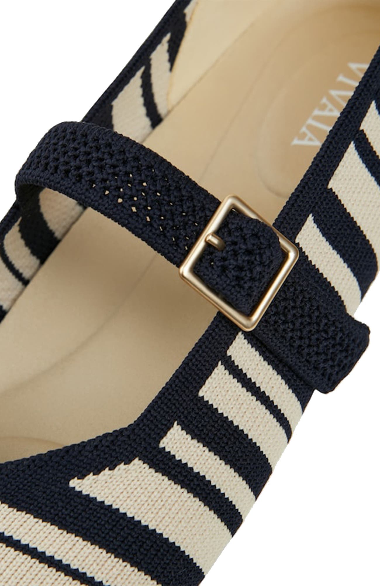 Margot Mary-Jane Square-Toe Ballet Flats, Alternate, color, Navy Ivory Multi Stripe