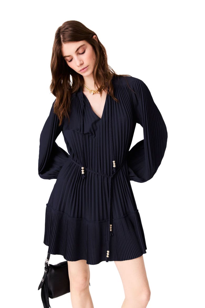 Short pleated dress, Alternate, color, Navy