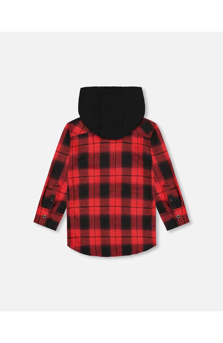 Deux par Deux Plaid Flannel Shirt with Hoodie, Alternate, color, Red And Black Plaid