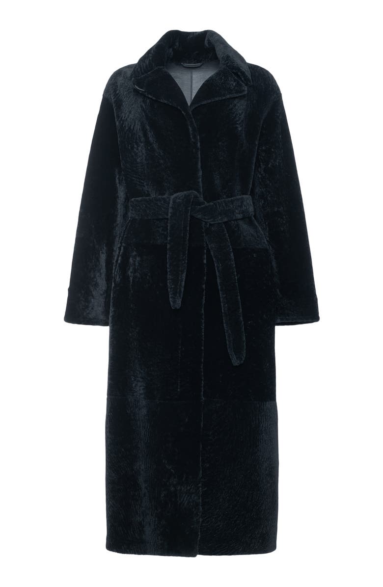 GORSKI Reversible Textured Genuine Shearling Coat with Side Slits, Belt, Alternate, color, Black/Black