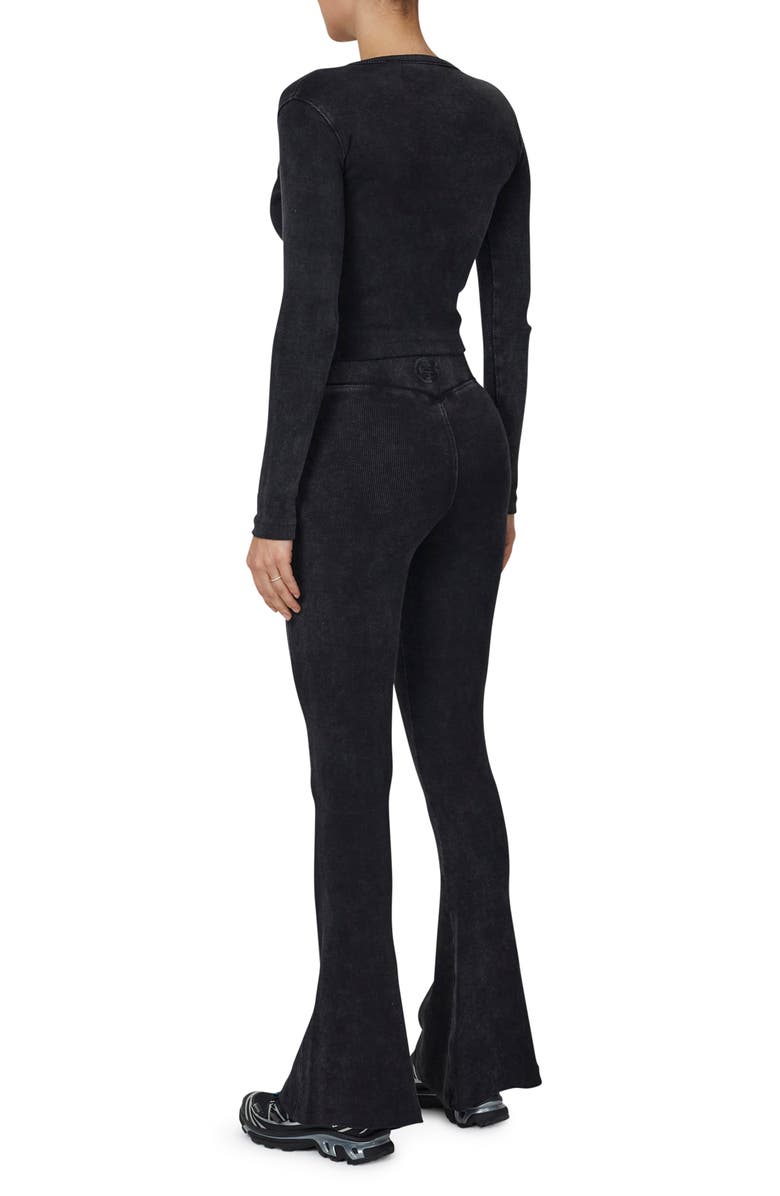 Good For Nothing Ribbed Vintage Buttoned Long Sleeve T-shirt, Alternate, color, Black