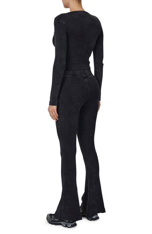 Good For Nothing Ribbed Vintage Buttoned Long Sleeve T-shirt In Black