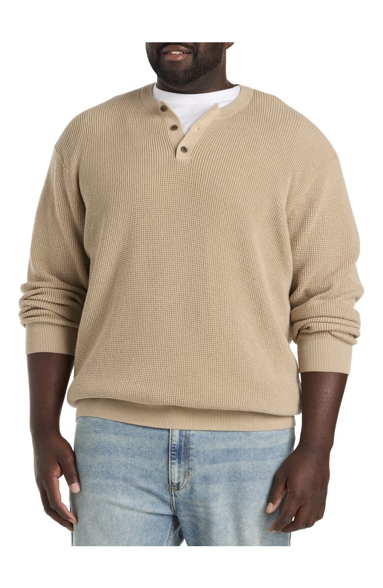 Oak Hill by DXL Big & Tall Henley Waffle-Knit Sweater, Main, color, Hummus