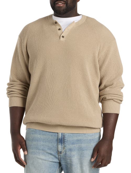 Oak Hill By Dxl Henley Waffle-knit Sweater In Hummus