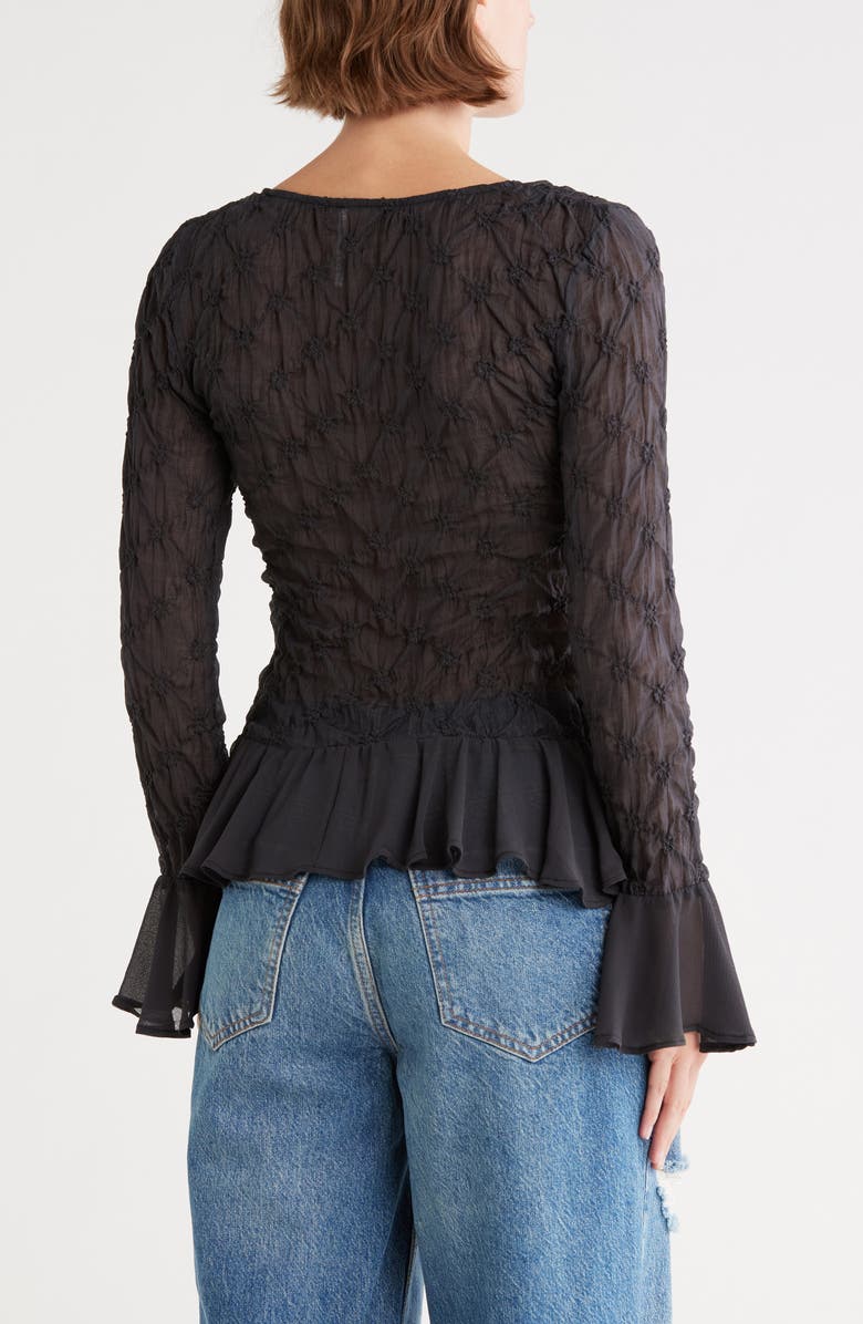 Free People Elias Smocked Long Sleeve Button-Up Top, Alternate, color, Black
