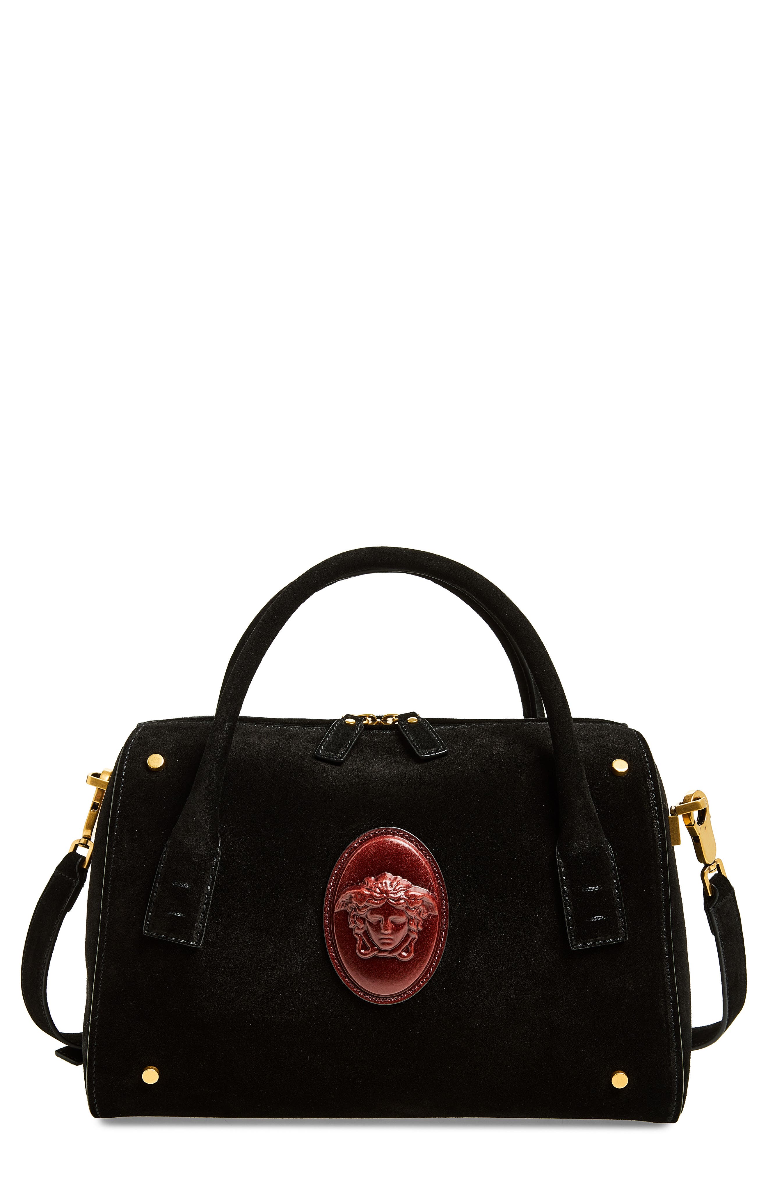 Medium Boston Satchel Crossbody Bag, Main, color, BLACK ROSEWOOD GOLD