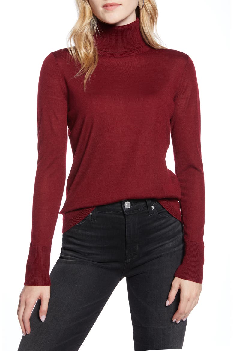 Turtleneck Merino Wool Blend Sweater, Main, color, RED RHUBARB