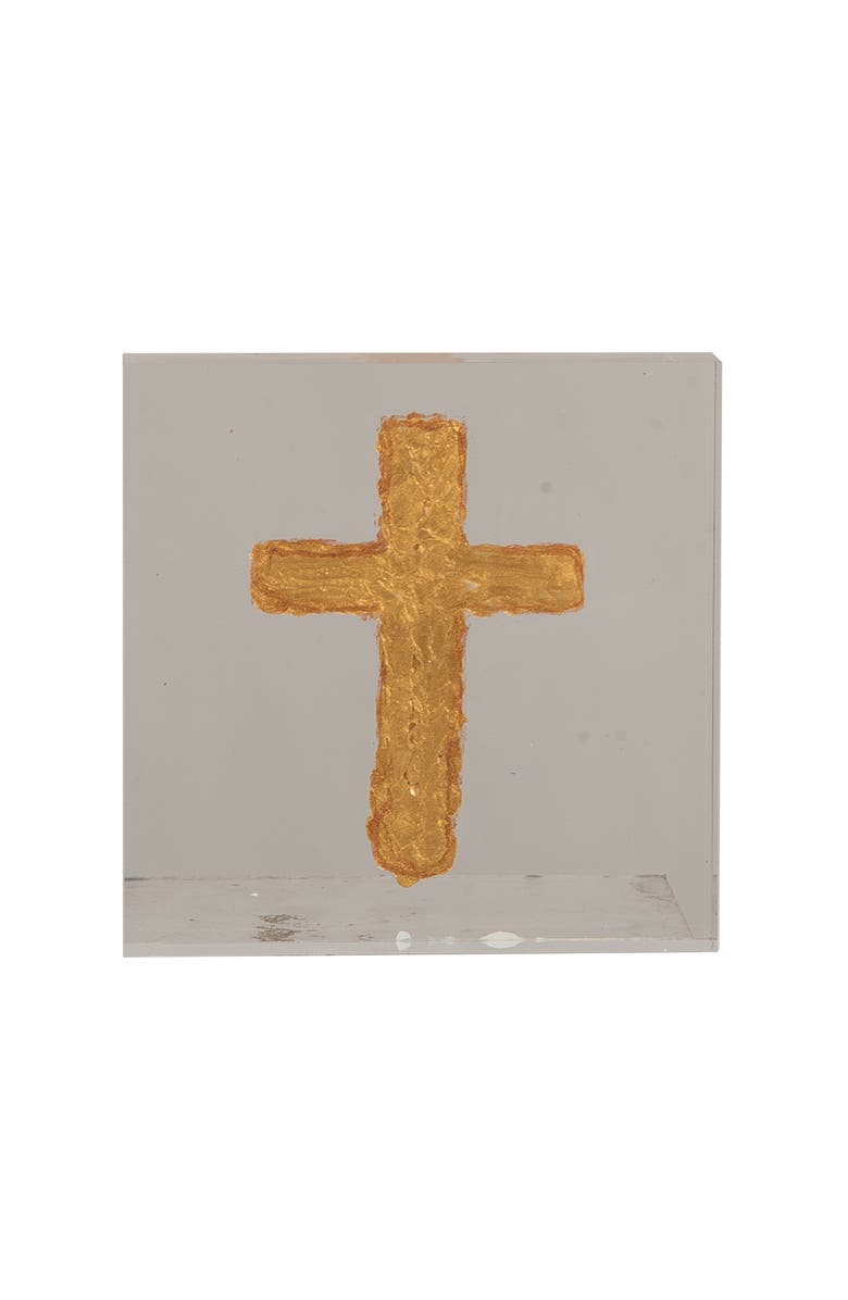 Transpac Acrylic Block with Gold Cross Multicolored for Spring Home Decor, Alternate, color, Multicolored