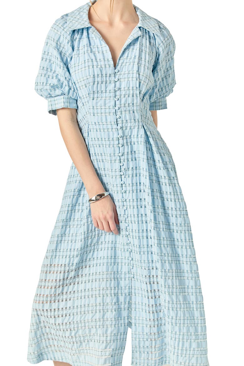 Seersucker Check Cotton Blend Midi Dress, Alternate, color, POWDER BLUE