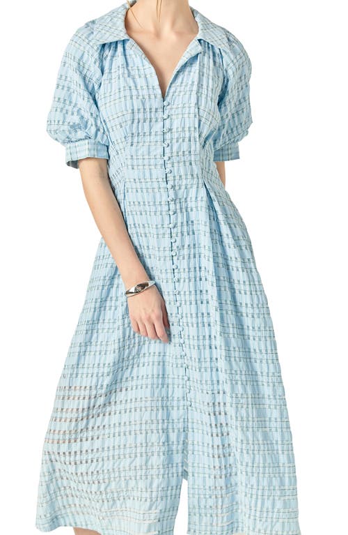 English Factory Seersucker Check Cotton Blend Midi Dress In Powder Blue