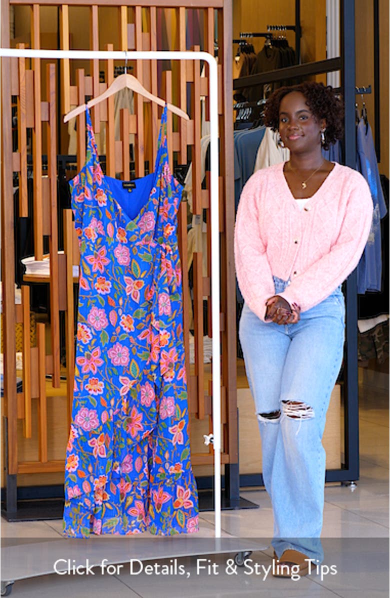 Wendey Metallic Floral Ruffle Cocktail Wrap Dress, sales video thumbnail