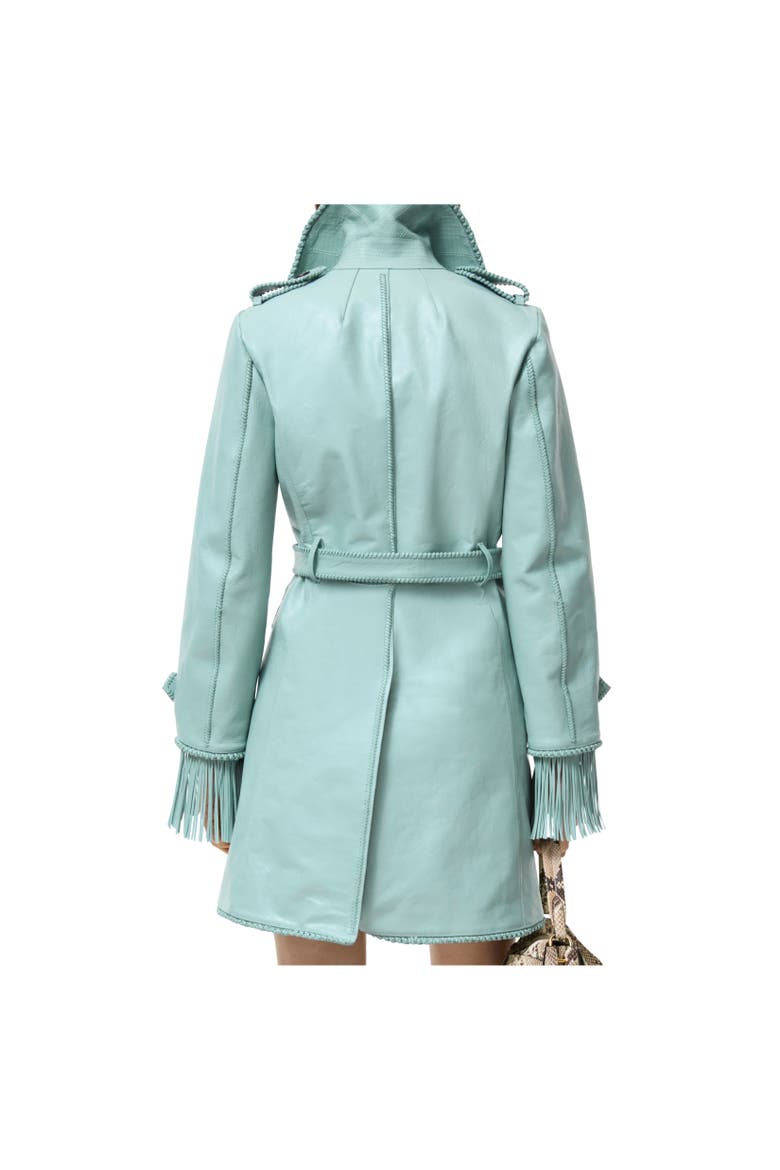 Short Fringed Leather Car Coat, Alternate, color, Turquoise