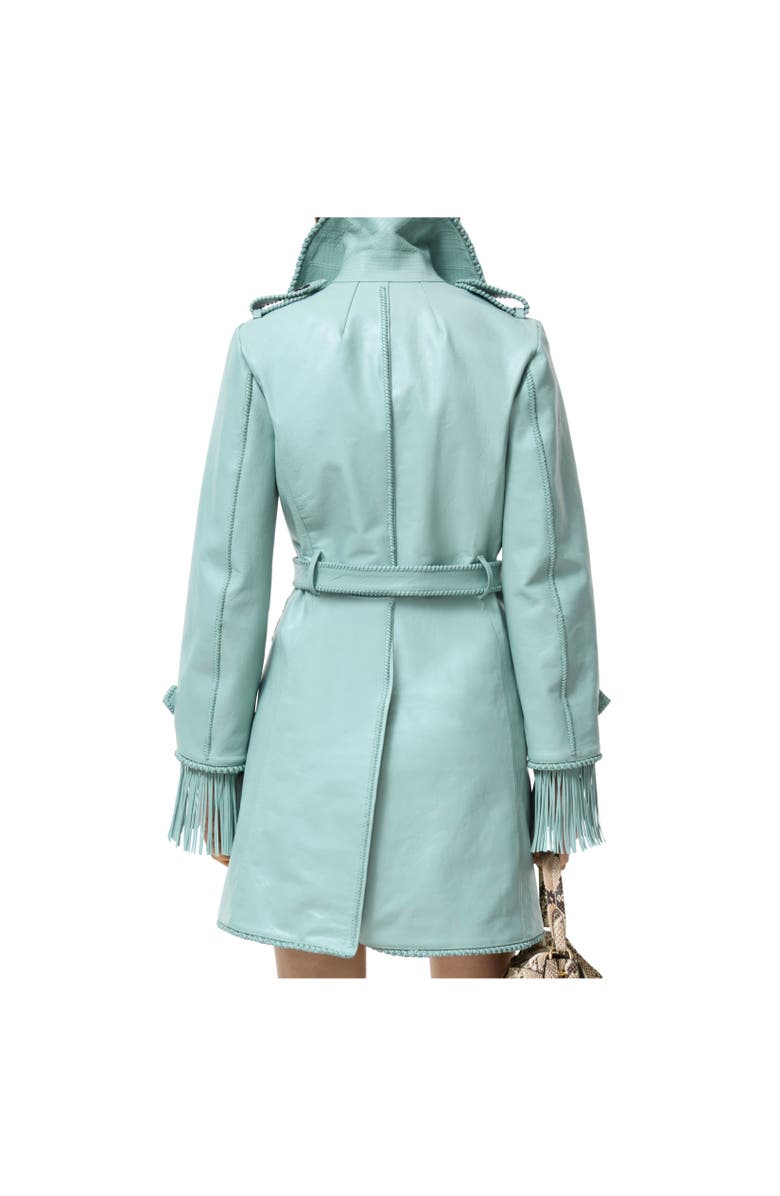Burberry Short Fringed Leather Car Coat, Alternate, color, Turquoise