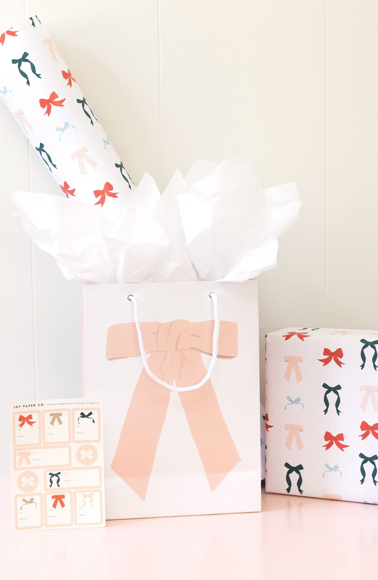Joy Paper Co. Bow Gift Bag Set of 3, Alternate, color, White / Peach