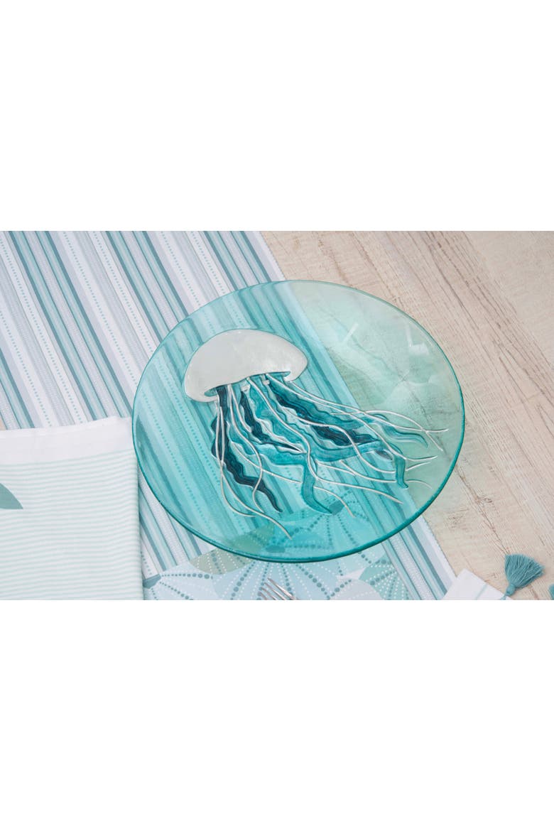 Sea Glass Sand Jellyfish Slump Glass Coastal Decorative Dish Plate 14", Alternate, color, Blue