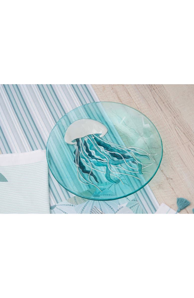 Gallerie II Sea Glass Sand Jellyfish Slump Glass Coastal Decorative Dish Plate 14", Alternate, color, Blue
