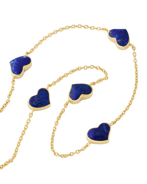 Jan Leslie Five Station Heart 30" Necklace Set In Sterling Silver With 18k Gold Overlay In Blue