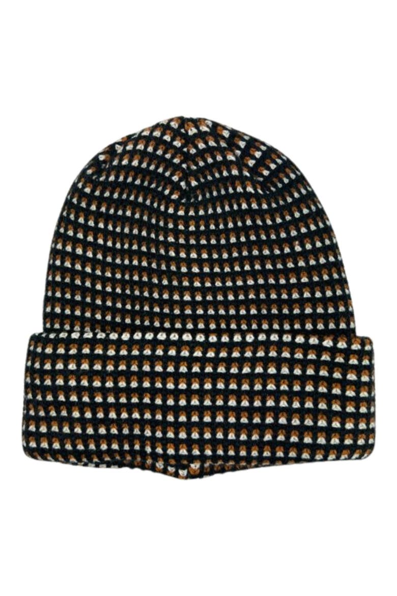 Checkered Cuffed Knit Beanie, Main, color, BLACK