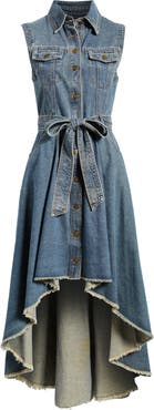 FREEMARKET Denim Tie Waist High Low Midi Dress
