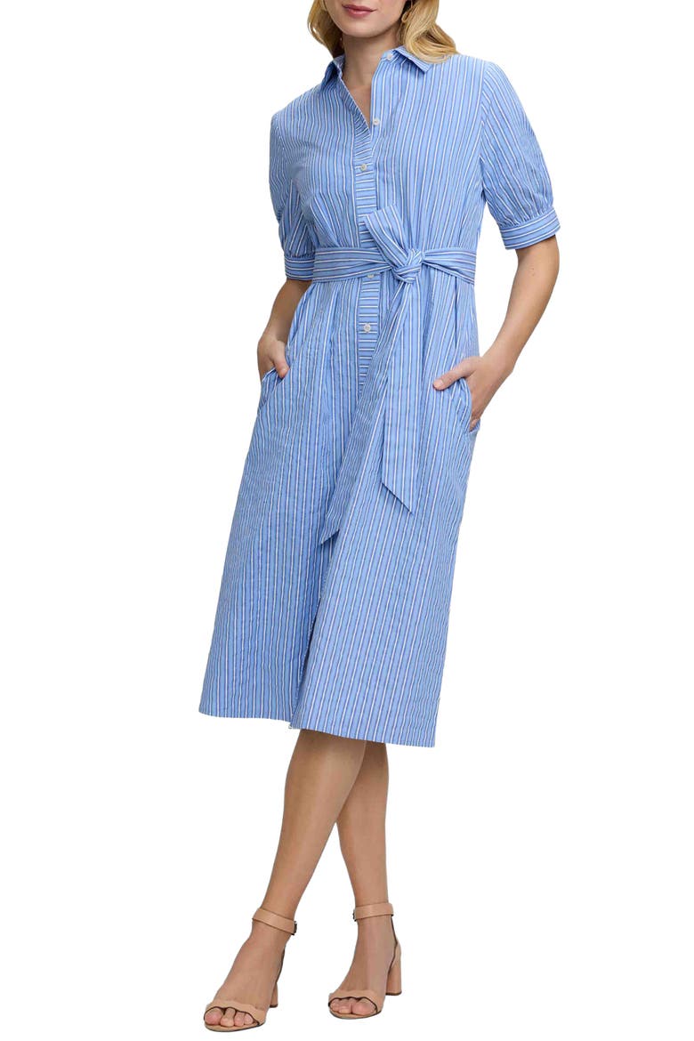Esther Belted Stripe Cotton Shirtdress, Main, color, BLUE MULTI