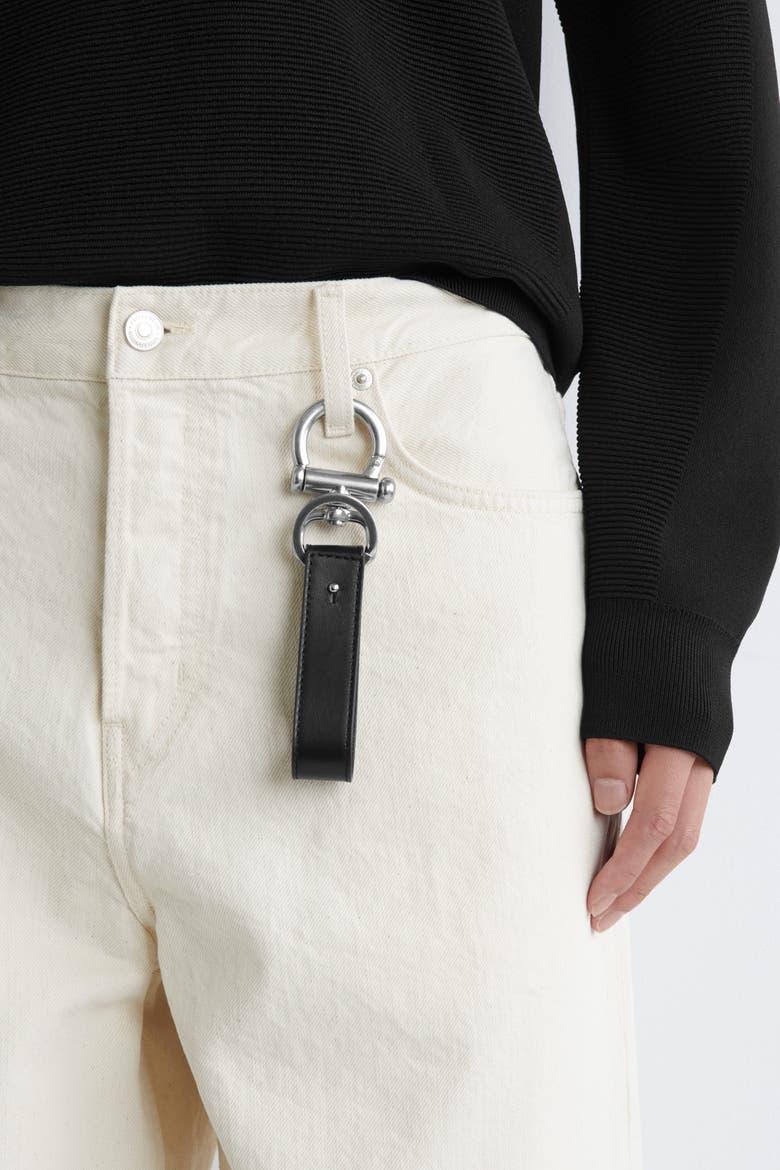 Leather Keyring, Main, color, BLACK