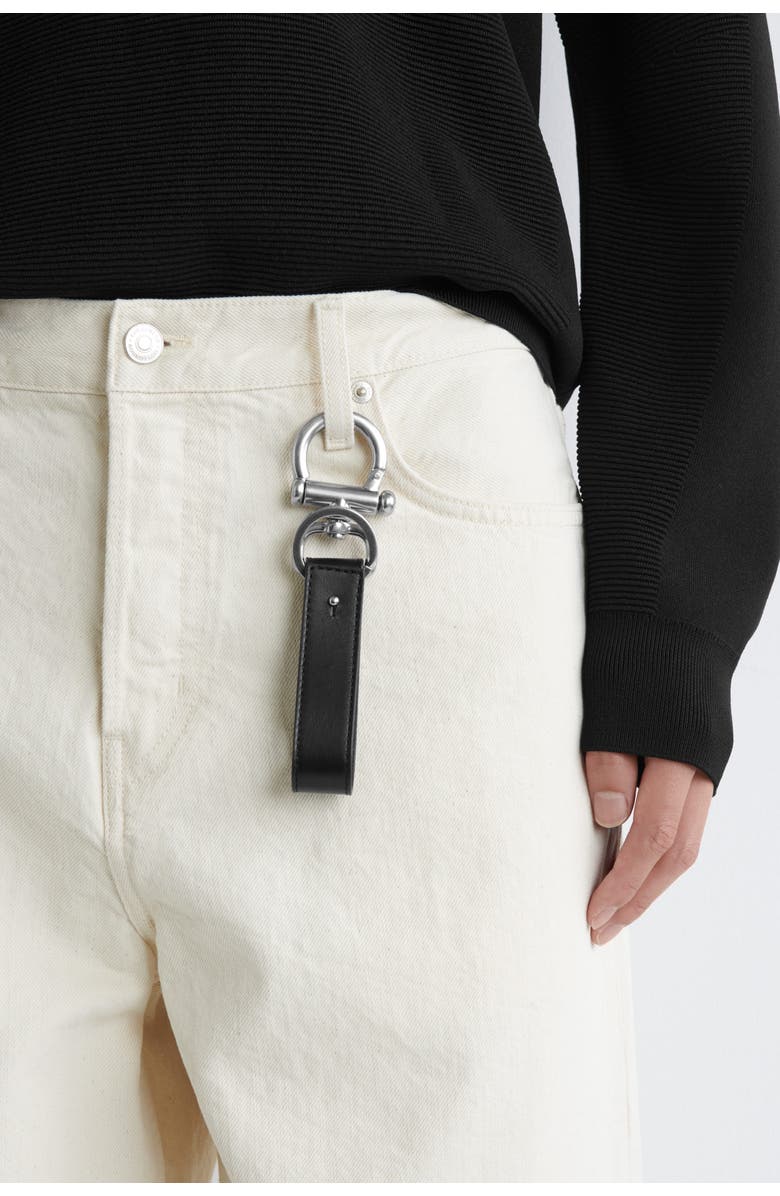 COS Leather Keyring, Main, color, Black