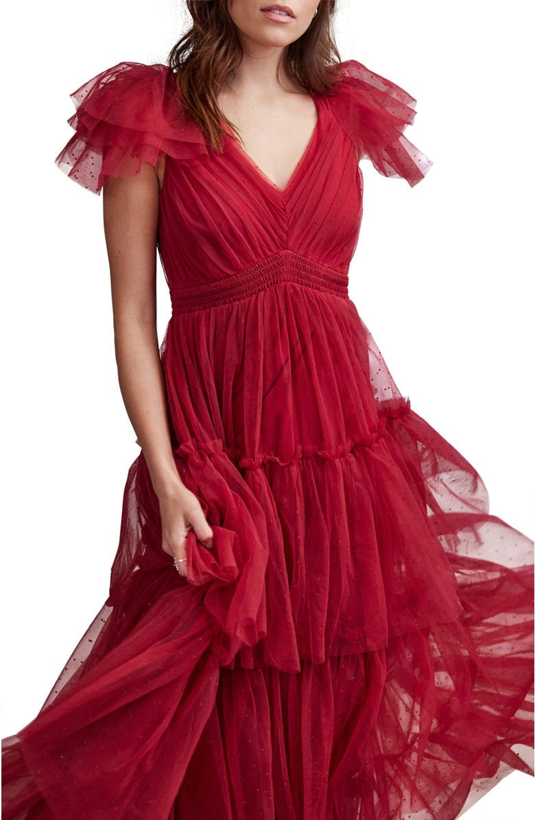 MINT VELVET Tulle Ruffle Maxi Dress, Alternate, color, Red