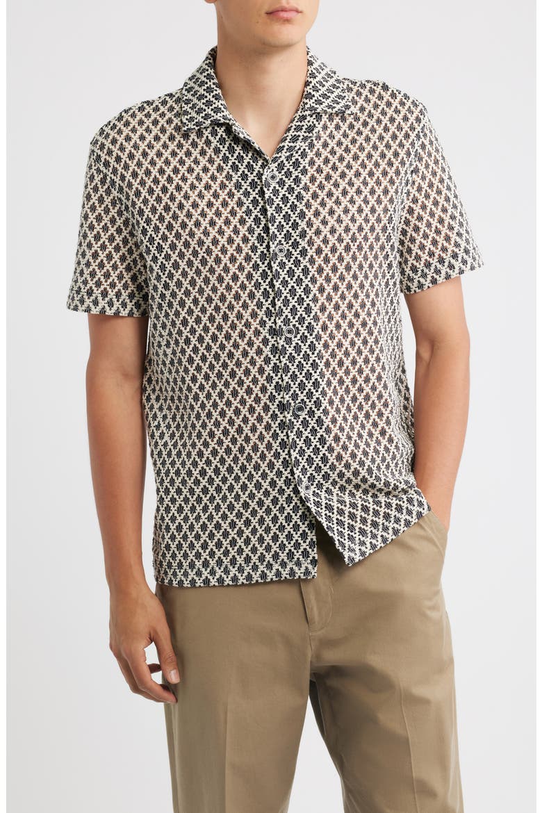 Sterling Crochet Camp Shirt, Main, color, NAVY/ WHITE