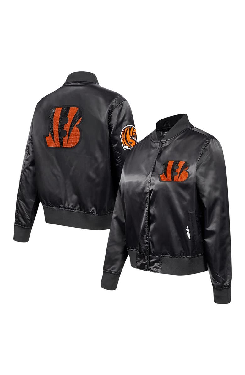 PRO STANDARD Women's Pro Standard Black Cincinnati Bengals Jeweled Satin Full-Snap Jacket, Main, color, Black
