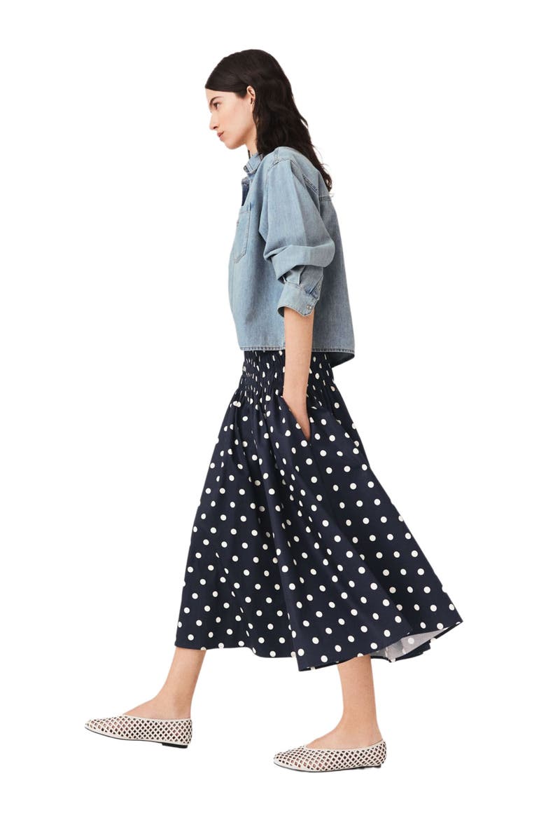 Long cotton skirt, Alternate, color, Navy dots print