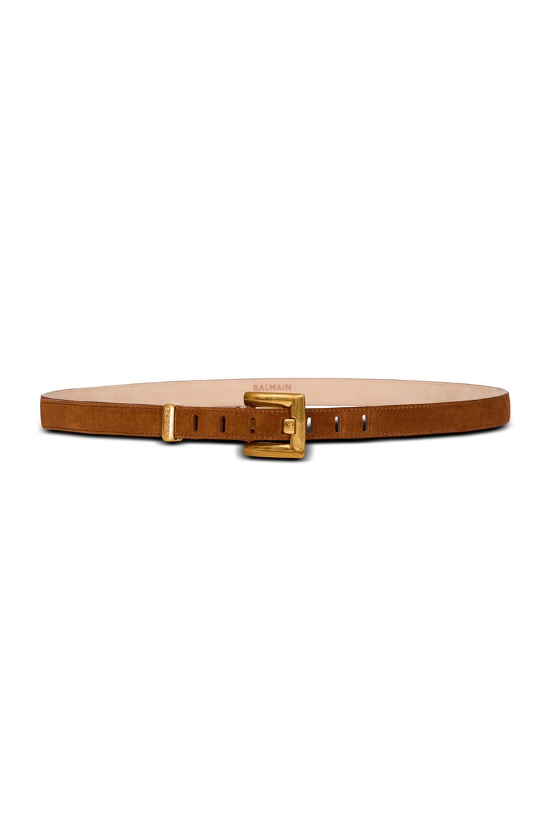 Balmain Anthem suede leather belt, Main, color, Brown